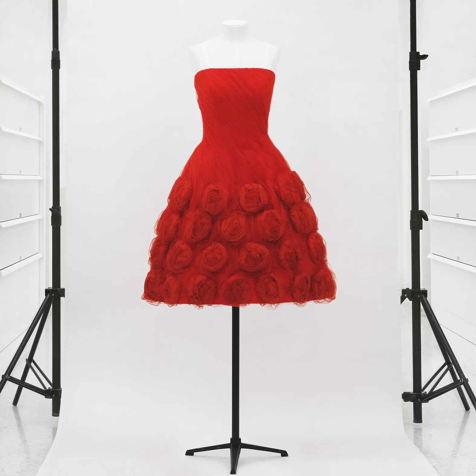 Couture Red Bloom A-line Short Formal Dresses 3D Handmade Flower Strapless Women Mini Maxi Dress To Birthday Holiday Party