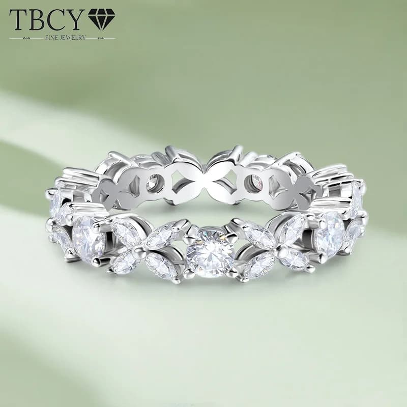 TBCYD 2.2CT D Color Marquise Cut Moissanite Eternity Rings For Women 925 Sterling Silver Diamond Wedding Band Fine Jewerly Gift