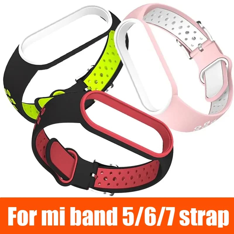 For Xiaomi Band 567 Silicone Watch StrapTwo-Color Breathable Smart Watchband Replacement Bracelet for Xiaomi MiBand 567 Strap