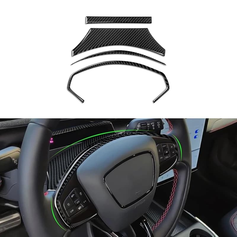 Carbon Fiber For Ford Mustang Mach-E 2021-2024 Car Steering Wheel Cover Trim Sticker Interior Accessories