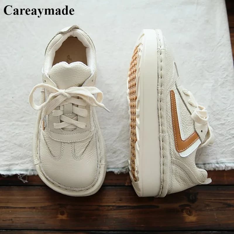 Careaymade-New genuine leather women's art shoes comfortable big head shoes casual muffin shoes thick sole single shoes students