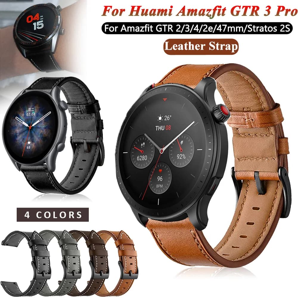 22mm Bracelet Leather Pемешок GTR4 Bands For Huami Amazfit GTR 3 Pro GTR 4 Watch Straps GTR3/GTR2/2e Stratos 3 2S 47mm Wristband