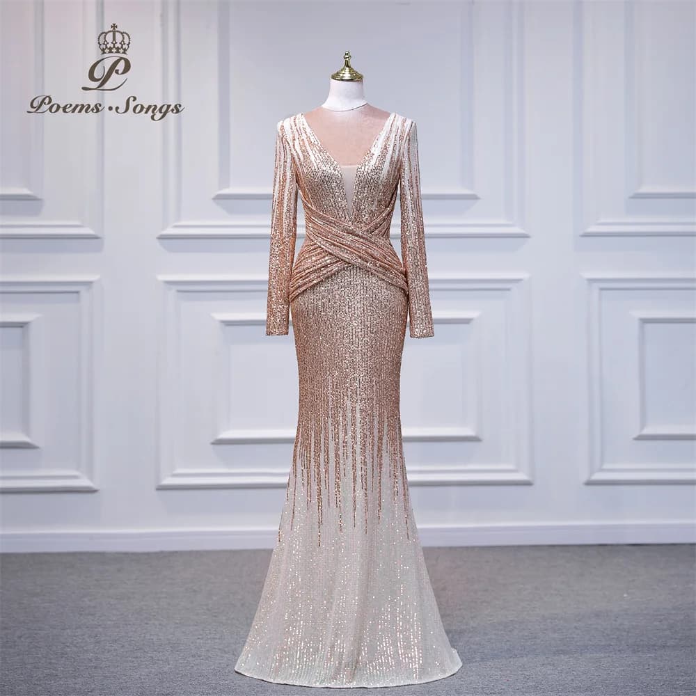 Customized Elegant women's dresses for party Long sleeve evening dress vestidos de fiesta robe de soiree de mariage