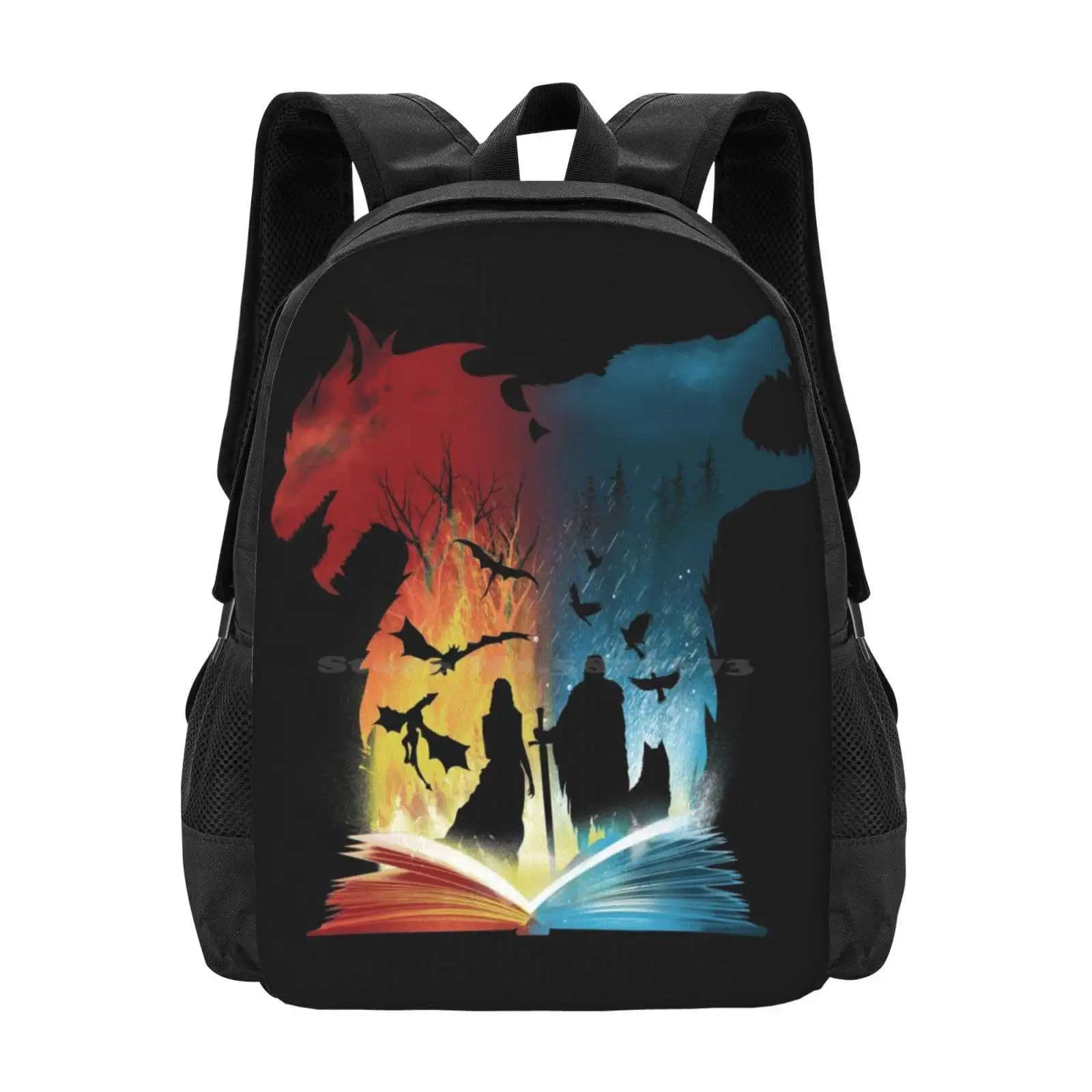 Book Of Fire And Ice Hot Sale Schoolbag Backpack Fashion Bags Books Reading Author Graphic Novel Bookworm Movies Tvseries Pop