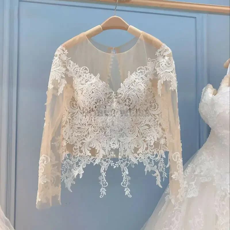 Long Sleeve Wedding Jacket Appliques Bridal Party Coat Scoop Bridal Bolero Wedding Lace Top Customized