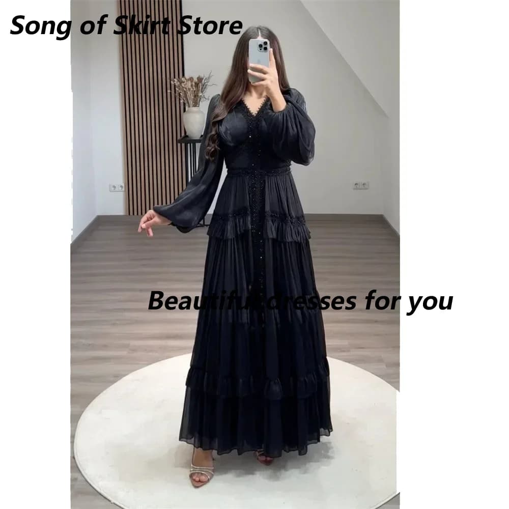 Customized Elegant V-neck Prom Gown Women A-line Floor Length Skirts Layered Draped Tulle Formal Occasion Dresses Evening Dress