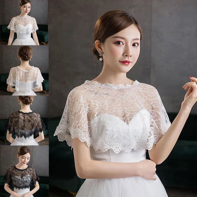 Women Floral Lace Shawl Wrap Wedding Bridal Bolero Cover Up Tulle Shrug Cape