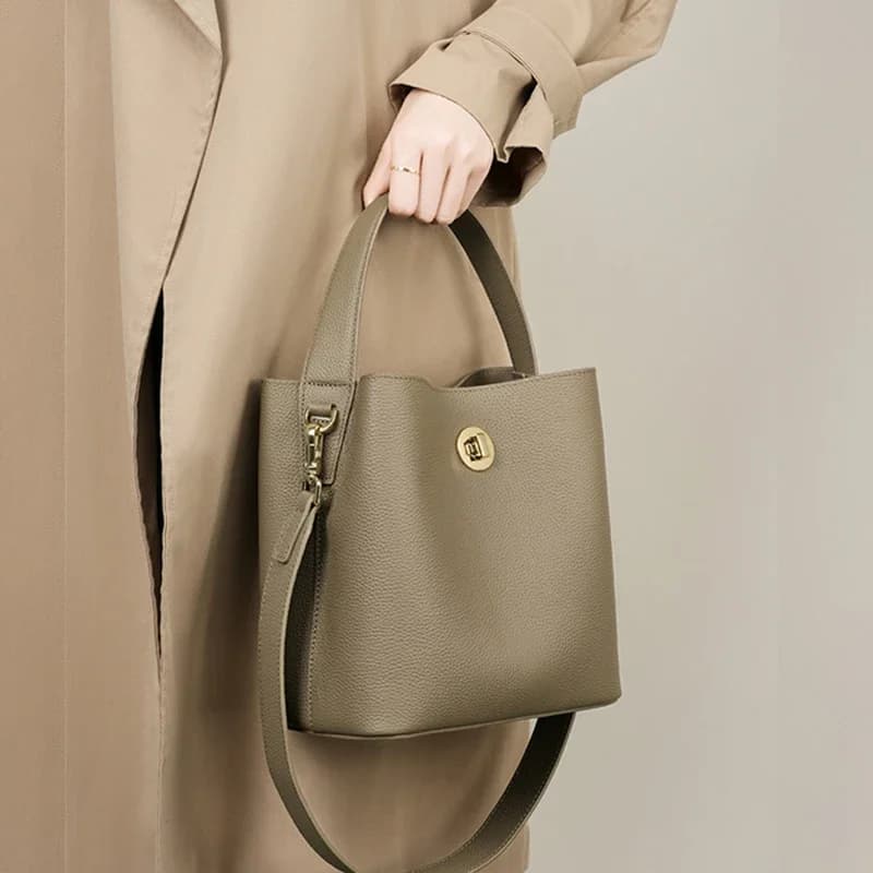 Burminsa Cowhide Genuine Leather Bucket Small Shoulder Crossbody Bags For Women 2025 Trend Designer Short Handle Ladies Handbags