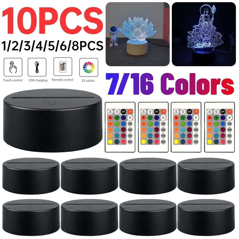 3D LED Light Base 7/16 Colors Acrylic Lamp Display Stand with Remote Control/Touch Anime Lamp Holder Acrylic Light Board Base