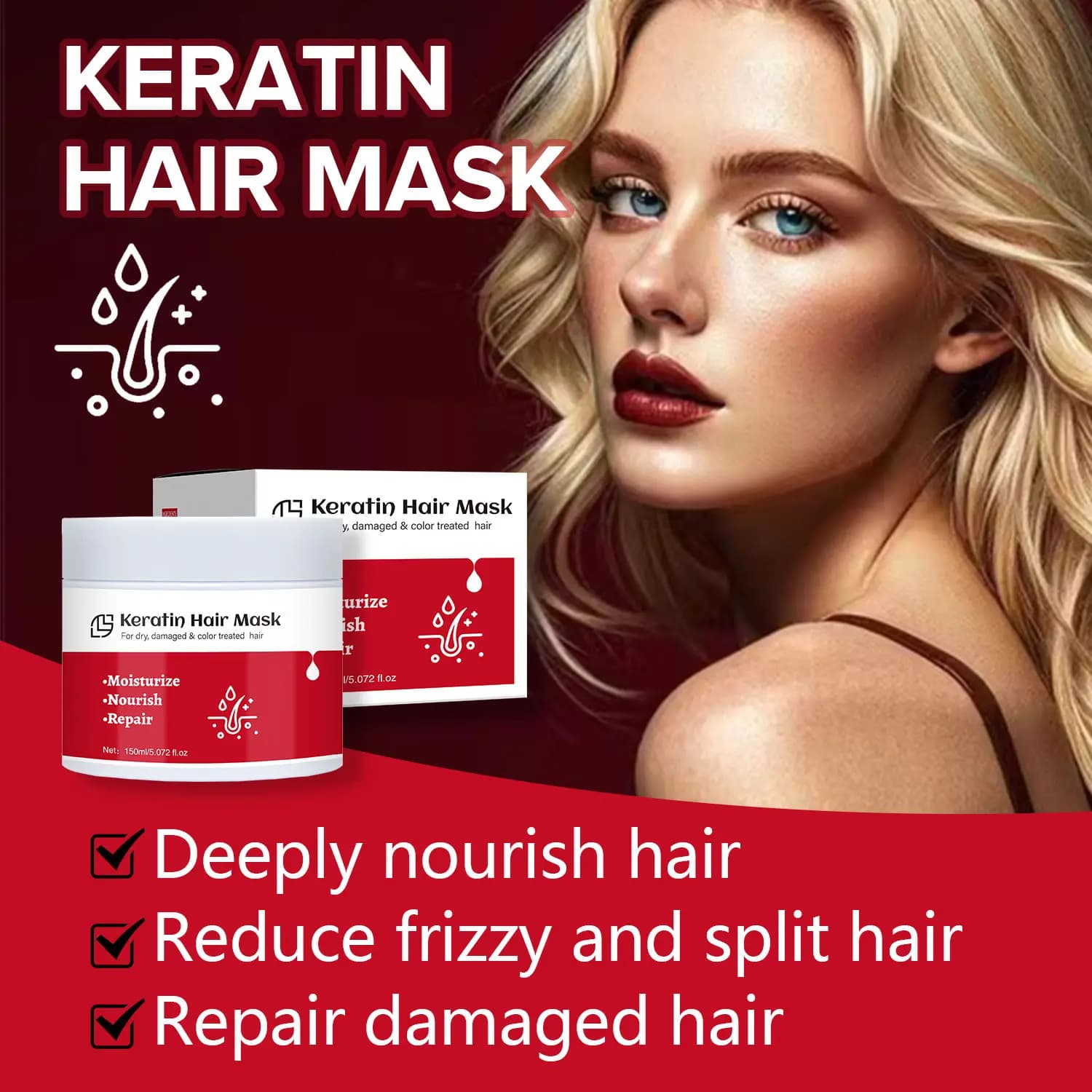 Keratin Hair Mask for Smoothing Repairing Damaged Frizzy Hair Oil Control Moisturizer Conditioner Hair Care Mask Treatment