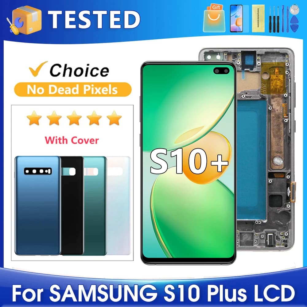 6.4''S10 Plus For Samsung Tested S10+ G975F G975U G975W G975 LCD Display Touch Screen Digitizer Assembly Replacement