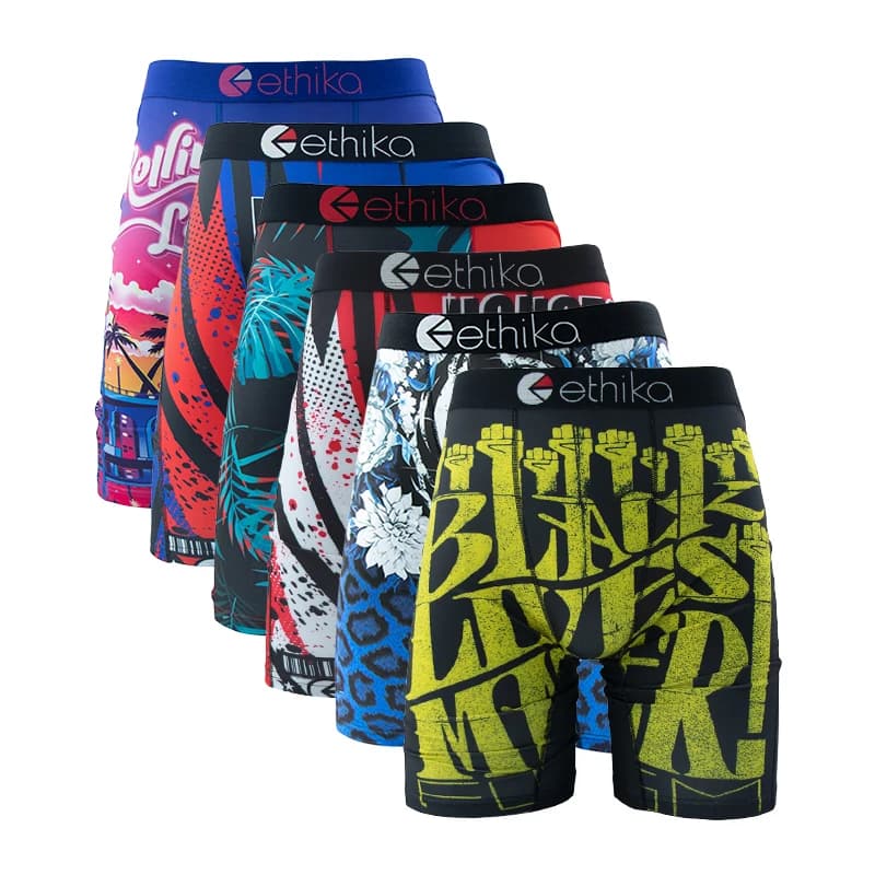 ETHIKA 6Pcs Men Underwear Boxers Breathable Man Swimming Underpants Plus Size Print Mens Panties Trunks Sexy Men's Boxershorts