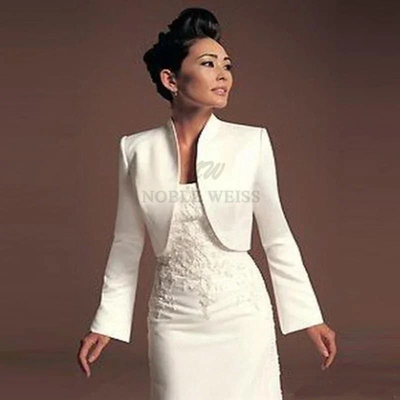 Long Sleeve Formal Wedding Bolero Satin Bridal Jacket Good Quality Wholesale Wedding Coat Customized