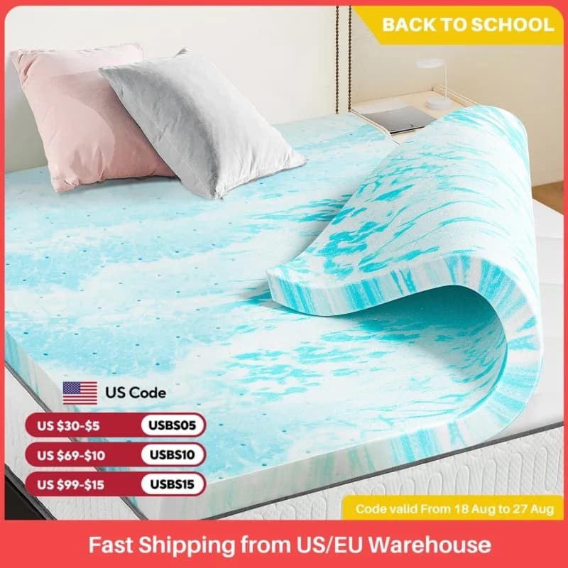 JHK 2-3 Inch Gel Memory Foam Mattress Topper Full Size Cooling Mattress Soft and Breathable Bed Topper School Bedroom Furniture
