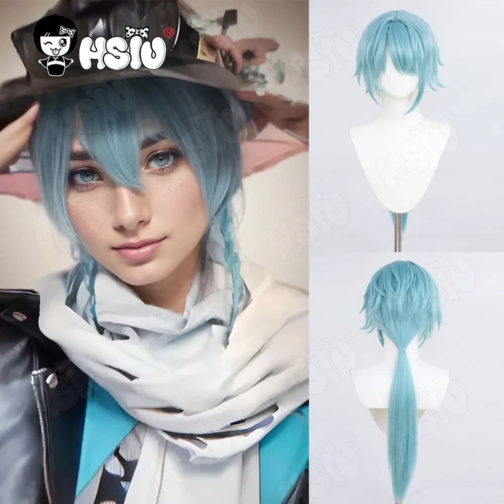 Mitm Cosplay Wig Fiber synthetic wig「HSIU」90cm Long blue-green Wig+Wig cap Game Arknights Mitm Cosplay Wig