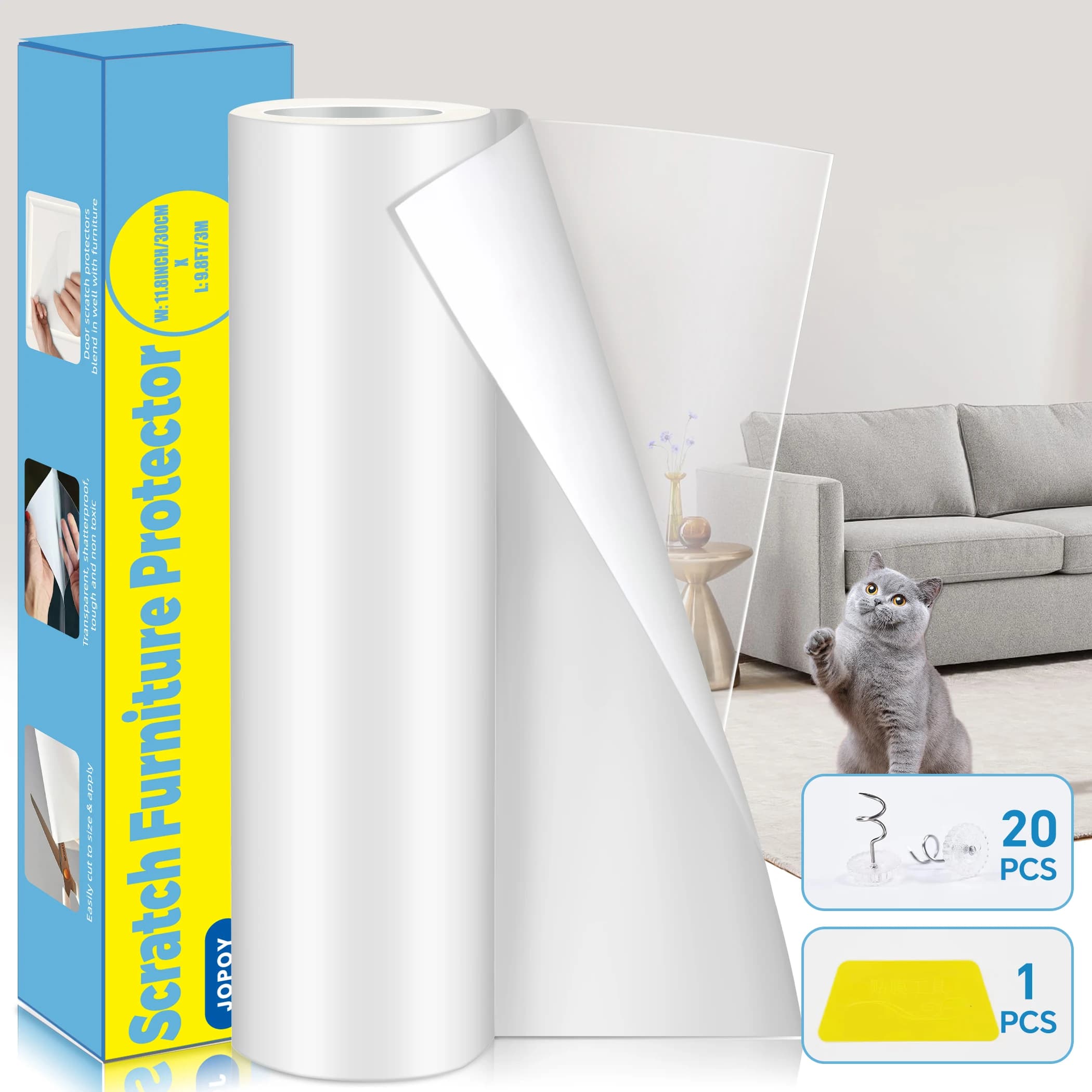 Cat Scratch Deterrent Tape Furniture Protectors for Cats Transparent Self-Adhesive Pet Training Tape for Furniture 11,8 "x9,8ft