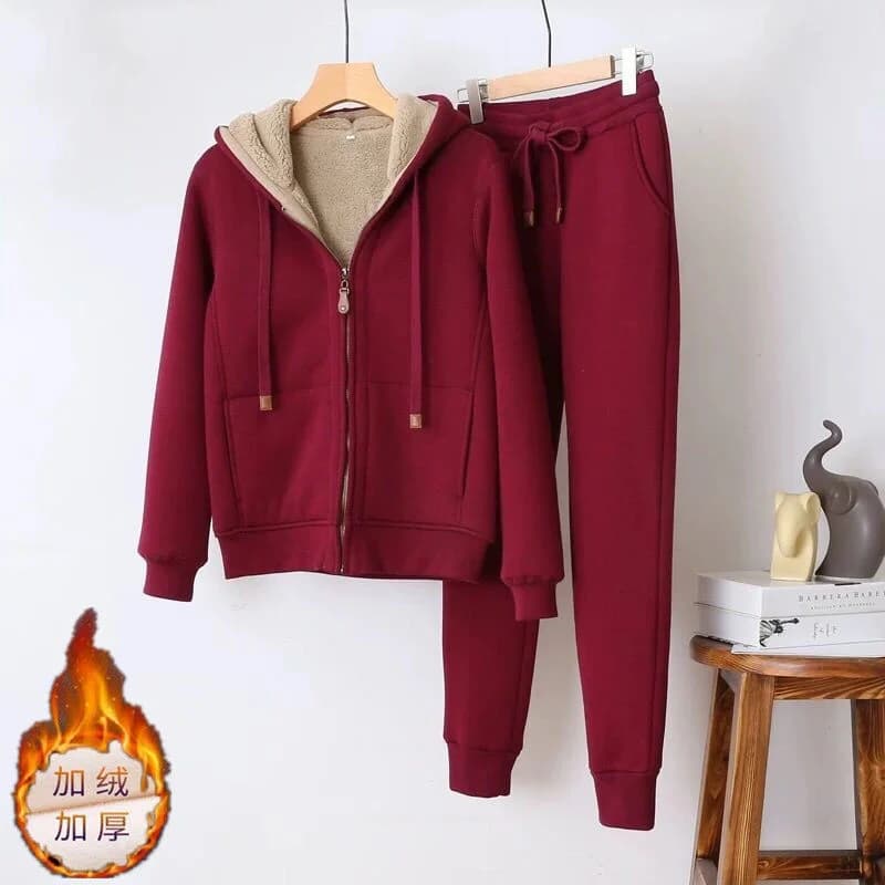 Autumn Winter Sweatshirt Sweatpants Two-piece Suit Women Fleece Thicken Sports Casual Sets Hoodies Coat Trousers 2-piece Sets