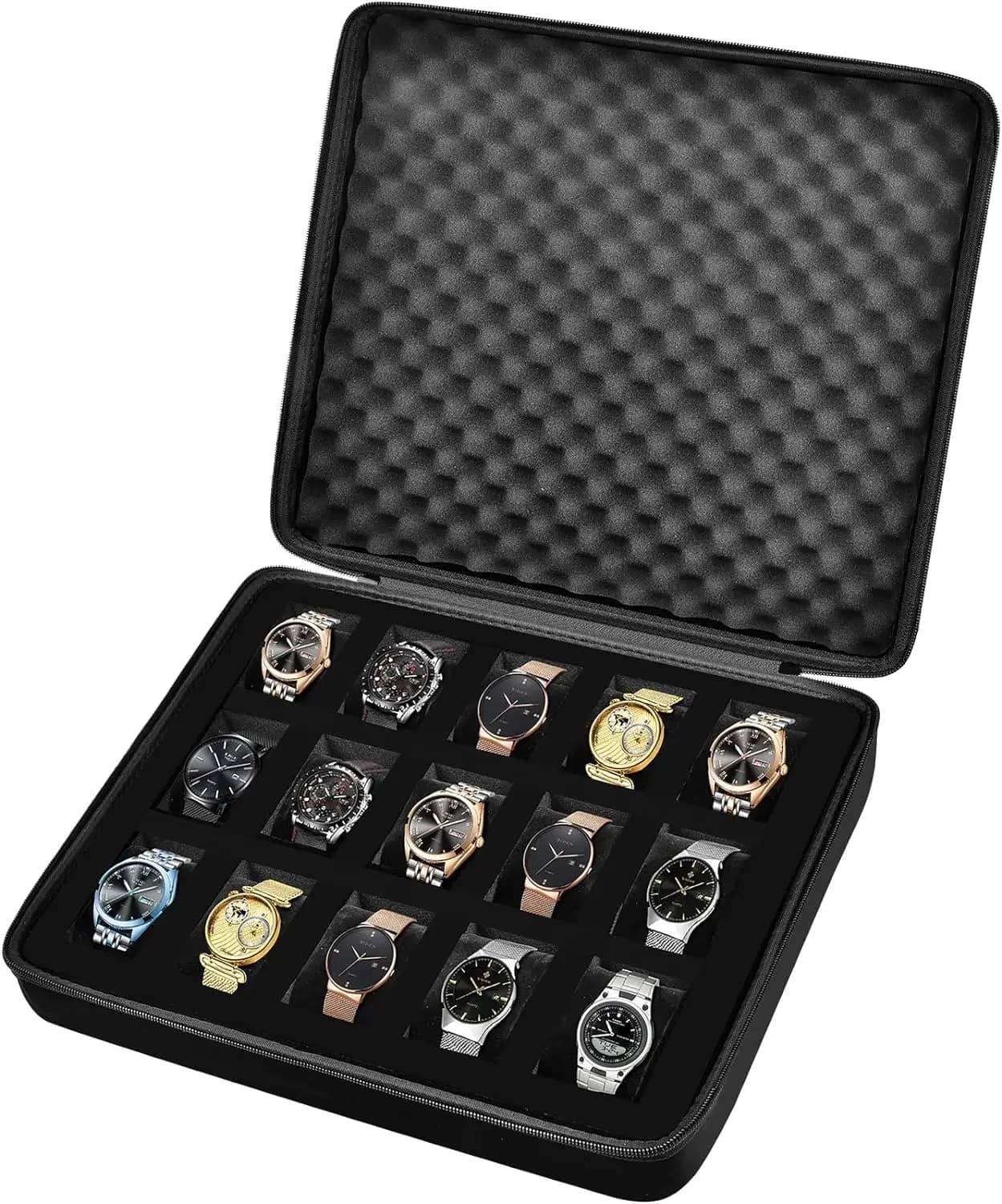 15 Slots Watch Box /Men Watch Display Storage Case Fits All Wristwatches and Smart Watches up to 42mm