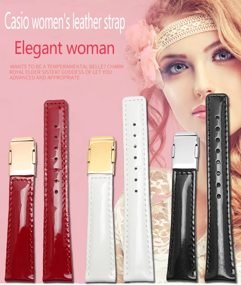 Genuine Leather Strap for Casio Sheen Series She-5010 5018 5012 5023 Women's Bracelet Waterproof Watchband Accessories 18mmm Red