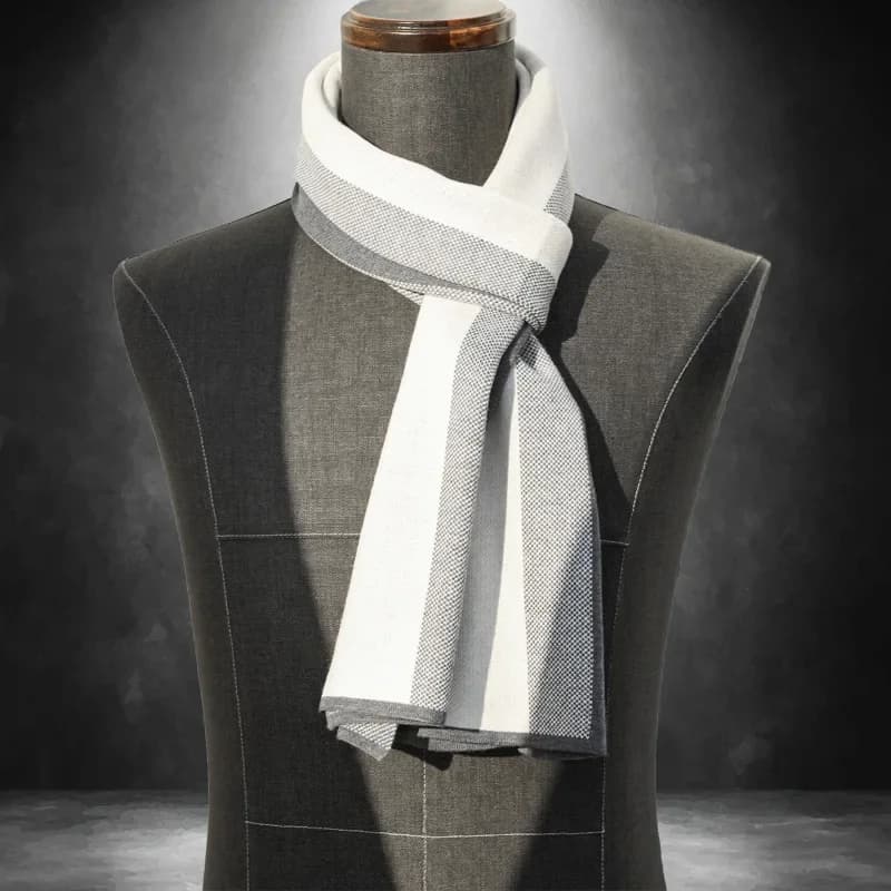 180*30cm Men Business Faux Cashmere Warm Winter Designer Fashion Plaid Ring Long Black Grey White Male Thick Gift Scarf