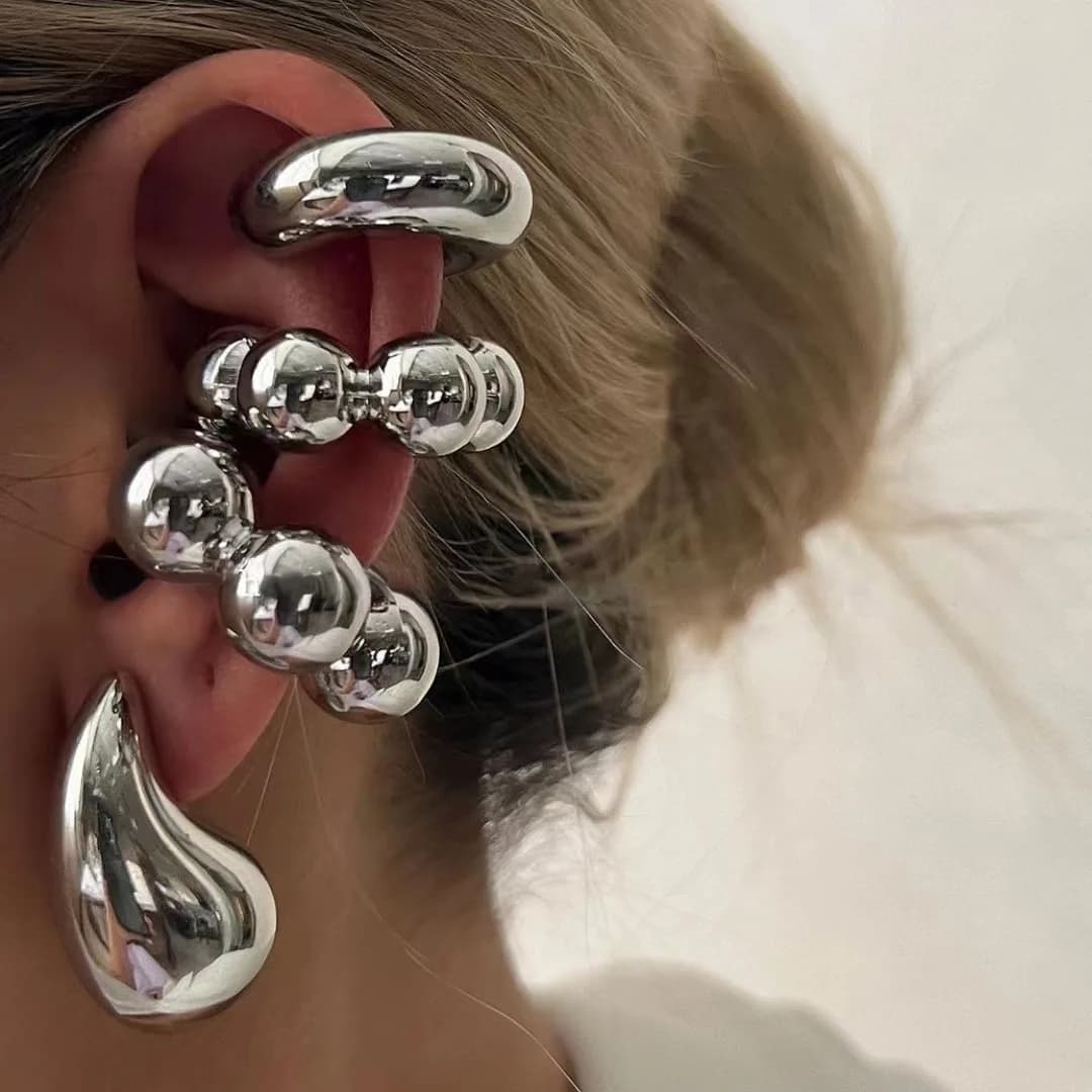 4Pc/set Vintage Geometric Clip Earring Women Trendy Glossy C Shape No Piercing Fake Cartilage Ear Cuff Jewelry Accessories