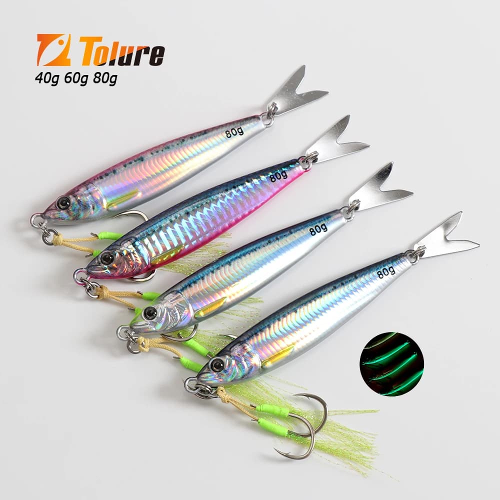TOLU 2024 NEW 3D Printed Fast Sinking Metal Jig Lure 20g 30g 40g 60g 80g Saltwater Shore Casting Fishing Lure Vertical Metal Jig