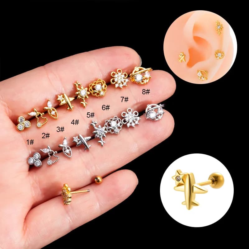 1PC Cute Rabbit Carrot Stud Earrings Stainless Steel Zircon Screw Cartilage Earring Women Conch Tragus Helix Piercing Jewelry