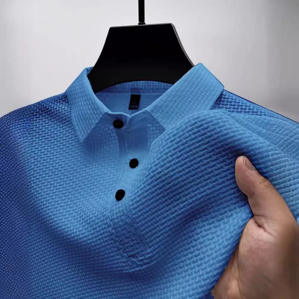 Summer New Men's POLO Shirt Casual Breathable Comfortable Solid Color Button-Down Lapel High-Quality Short-Sleeved Tops