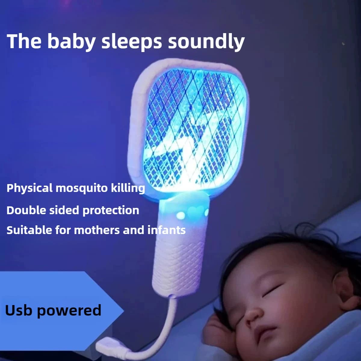 Electric Mosquito Swatter Rechargeable Bug Zapper UV Light Fly Killer Insect Racket for Home Outdoor Pest Control Camping Use
