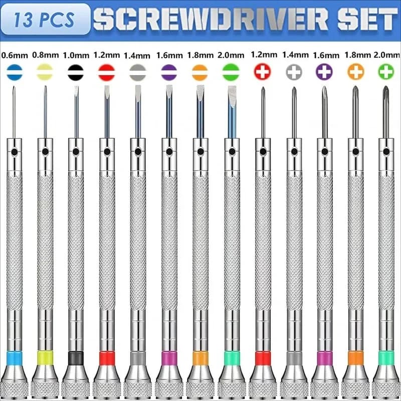 13pcs 0.6-2.0mm Precision Screwdriver Set High Hardness Steel Micro Cross Repair Kit for Watches Glasses Jewelry