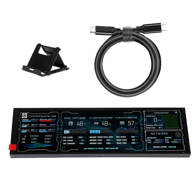 New 8.8 Inch Long Strip LCD Screen 1920*480 USB Type-C Secondary Monitor AIDA64 Sub Display CPU GPU SSD Information