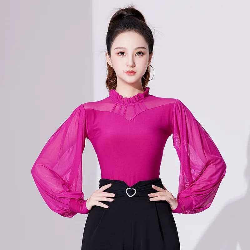 Women National Standard Dance Latin 2024 New Sexy Mesh Top Women Spring Summer Ballroom Clothes for Women Exercise Clothing