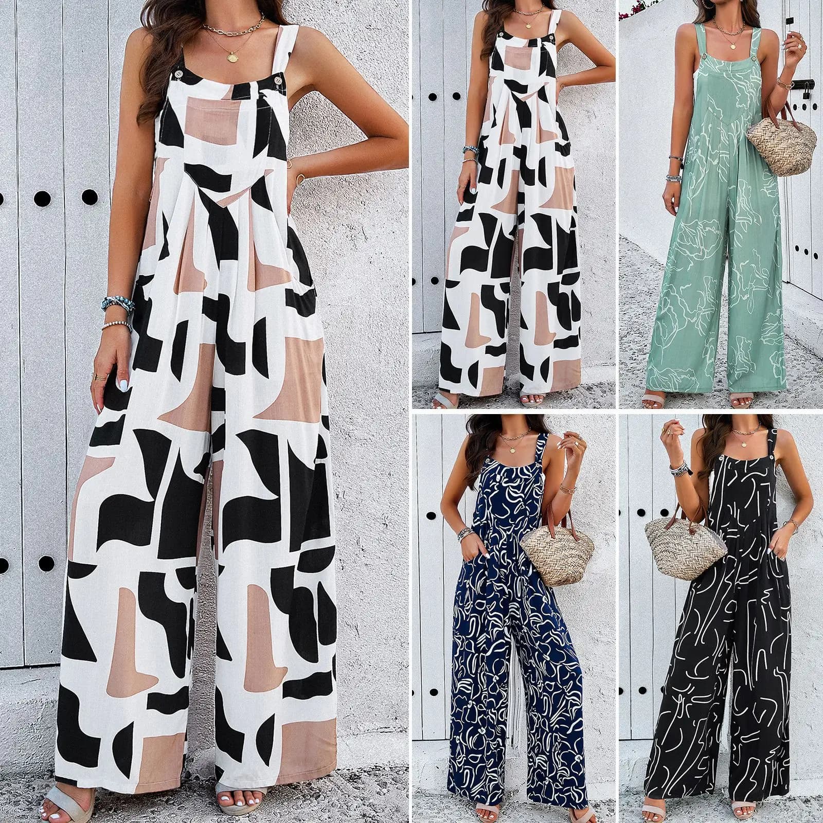 Maternity Clothes Bib Pant Suspender Trouser Loose Casual Female Women Printing Rompers Overalls Wide-Leg Jumpsuit Streetwear