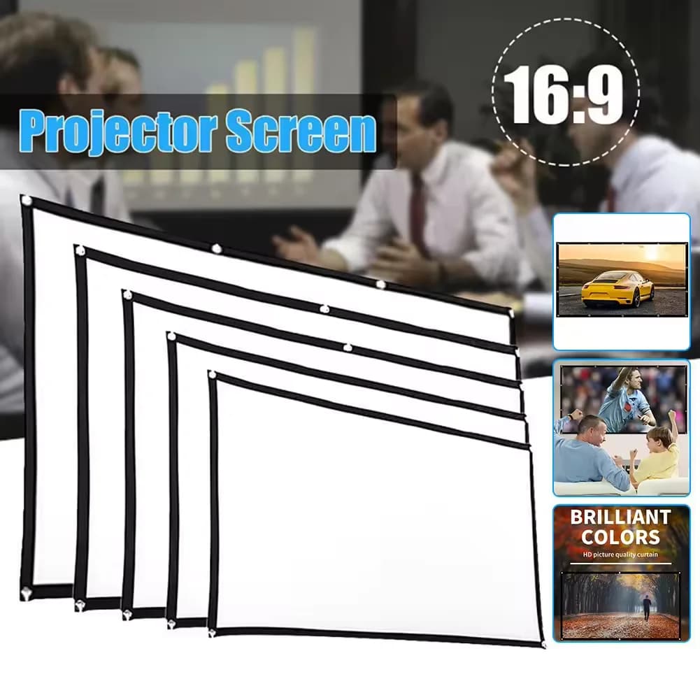 16:9 Portable Projector Screen Simple Projector Curtain 72/84/100/120/150 inch HD Display Screen Home Cinema Theater Movie Home