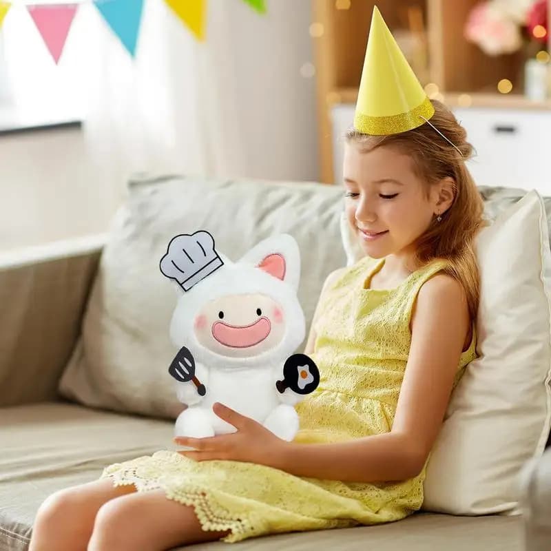 Chef Stuffed Animal Cartoon White Fox Chef Plush Doll 9.84 Inch Cute Stuffed Animals Soft Plushie Pillow Adorable Doll For Girls