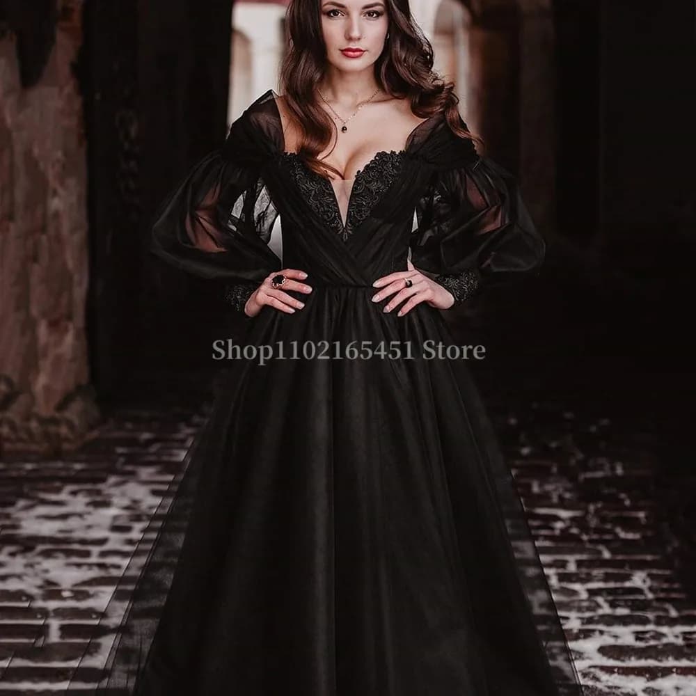 Black Country Wedding Dresses Off the shoulder Boho Wedding Bridal Gowns Lace Beads Appliques Bohemian Bride Dresses Corset Back