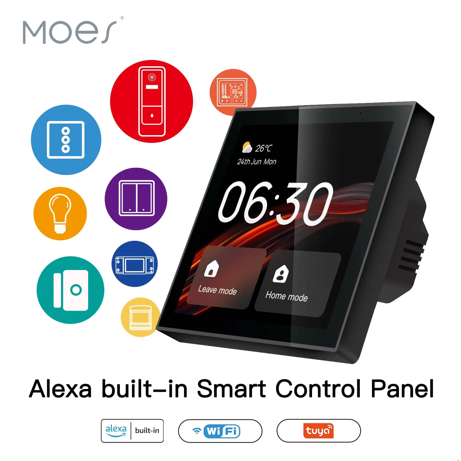 MOES Wifi Touch Center Control Panel,Tuya Screen, Bulid in Alexa Voice Control & ZigBee Gateway For Smart Scenes 4 Inches