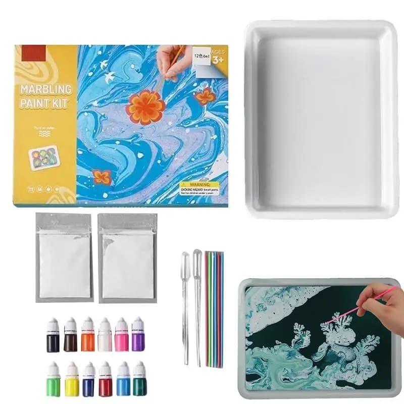 6ml Water Marbling Paint Kit Water Art Paint Set with Sketch Paper Arts Crafts for Girl Boy Creative Activities 6/12x