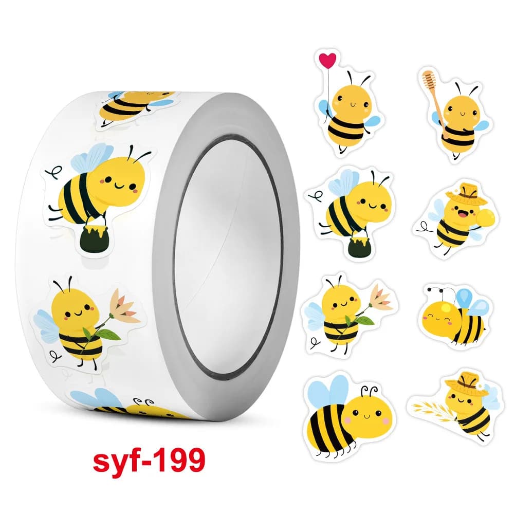 500Pcs/Roll Heterotypic Bees Stickers 2.5cm/1.0'' Game Art Labels Learning Rewards, Adorn Gifts for Books Watercup Phone PC Pads