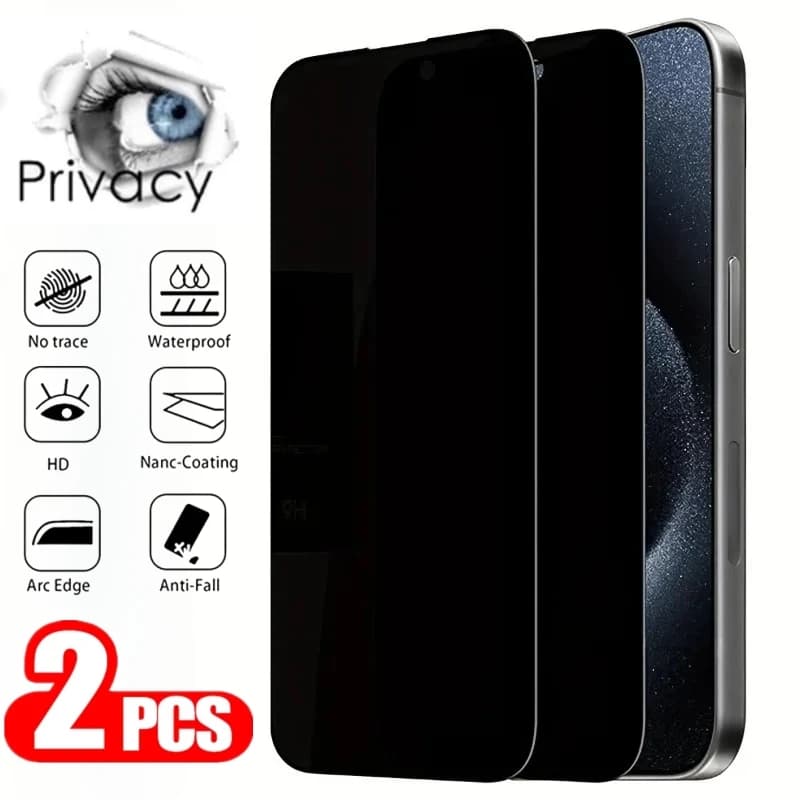 2PCS Anti Spy Screen Protector For iPhone 16 15 14 13 12 11 Full Cover Screen Protector For 15ProMax 14Pro 13Pro Anti-peep Glass