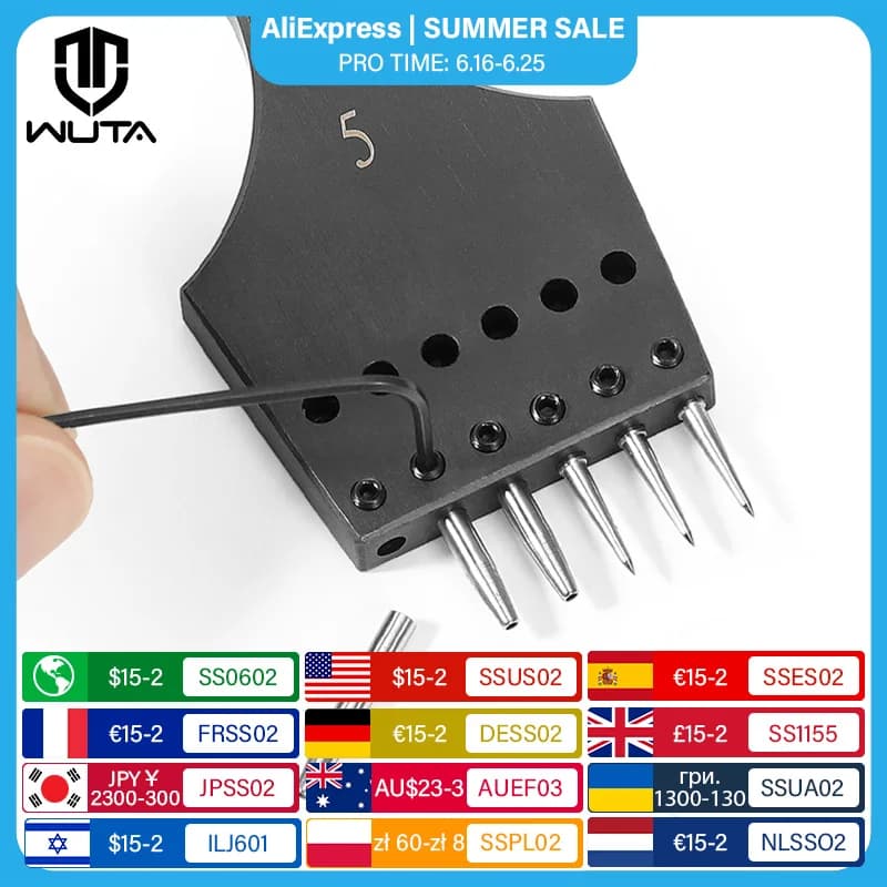 WUTA 2nd Generation Sharp Head Replaceable Pricking Iron Removable Round Hole Punch Leather Craft Chisel DIY Leather Tools