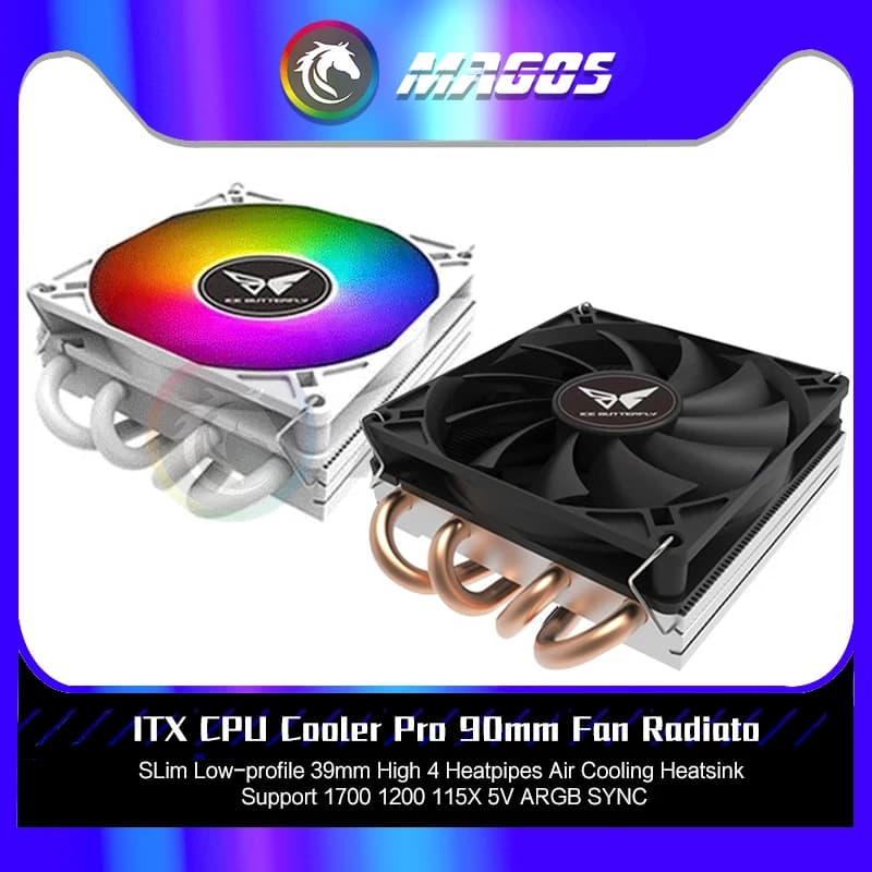 ITX CPU Cooler Pro 90mm Fan Radiator White SLim Low-profile 39mm High 4 Heatpipes Air Cooling Heatsink 1700 1200 115X 5V ARGB
