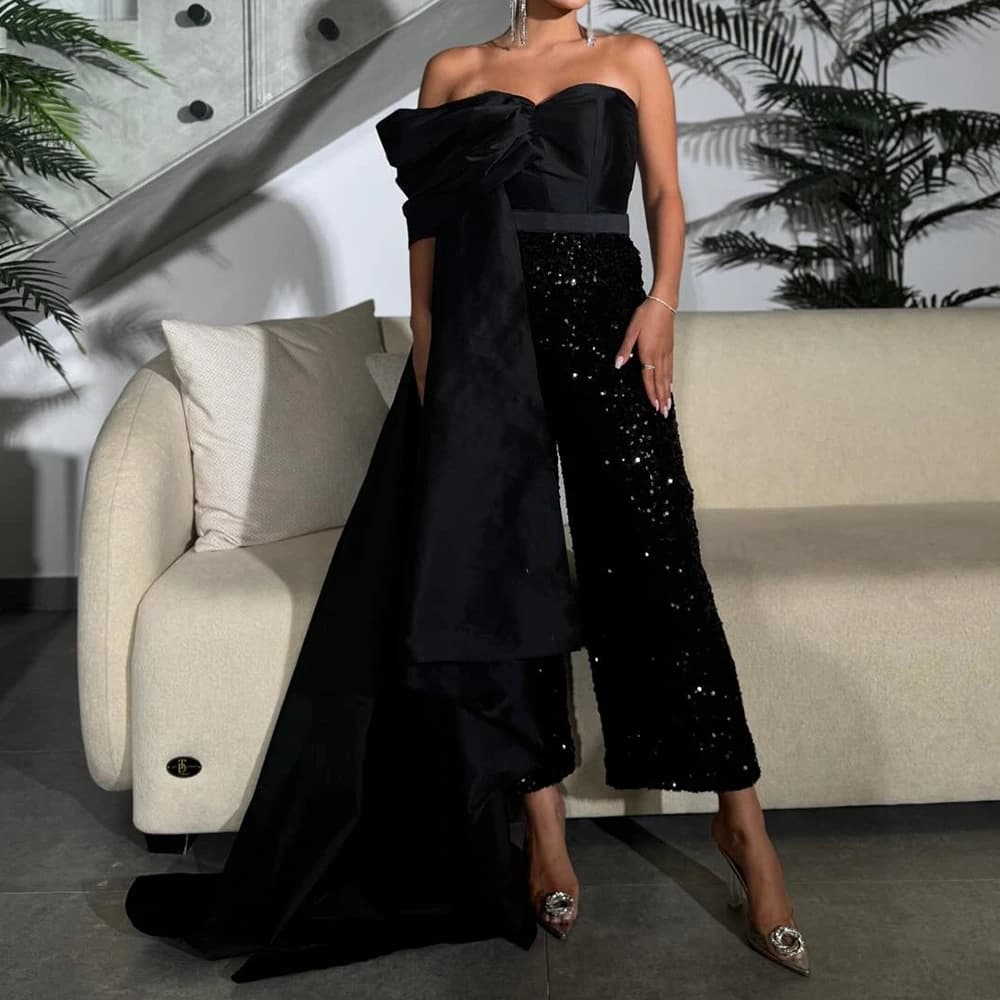Temperament Crystal Strapless Ankle Length Vestidos De Fiesta Satin Girdling Off the Shoulder Zipper Back Vestidos Para Mujer