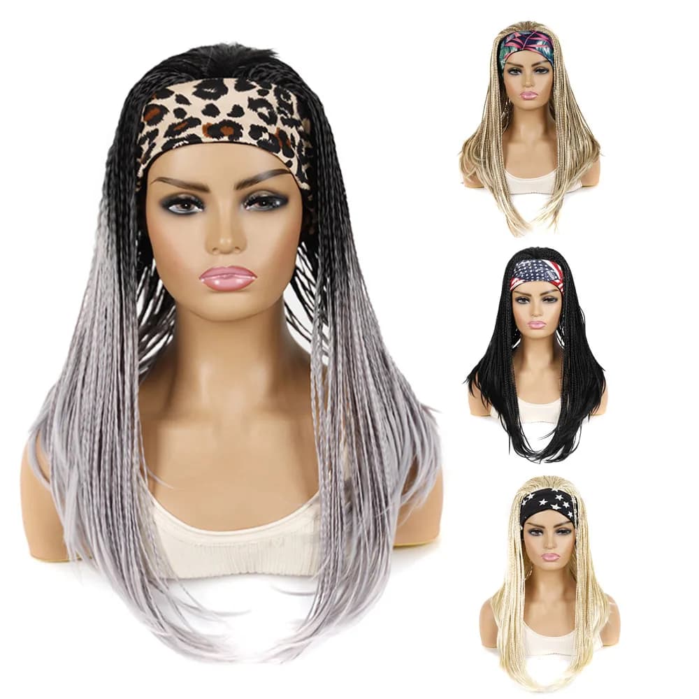 Zolin Synthetic Hair Wig With Headkerchief Long Braided Hair Bohemian Boho Hairstyle Wigs Black Blonde Color