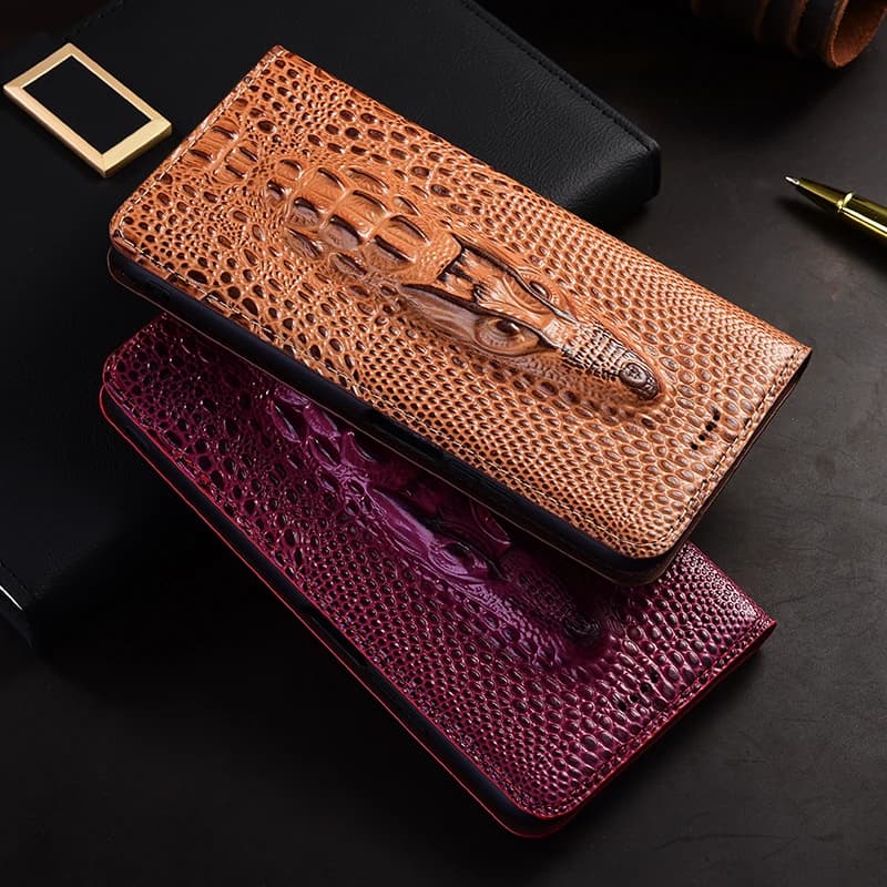 Genuine Leather Flip Case For Oneplus Nord 2 2T 3 3V N10 N20 N30 N100 N200 N300 CE 2 3 4 SE Lite 5G Phone Cover Crocodile Head