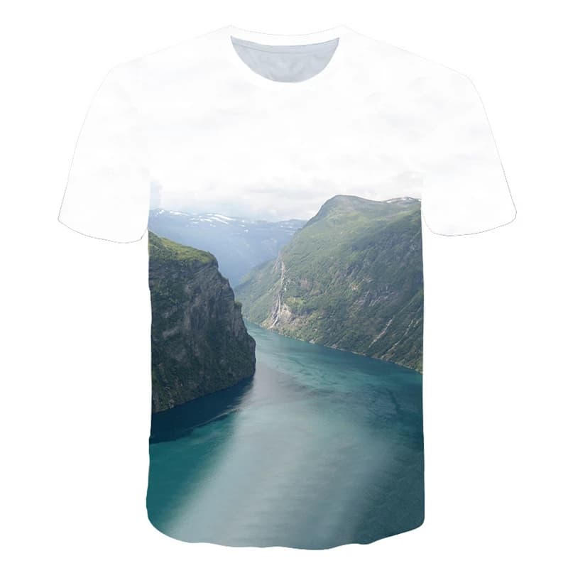 Graphic T Shirts For Men Fashion Natural Scenery Pattern T Shirt Handsome Casual 3D Print T-shirt Summer Mountains and Rivers