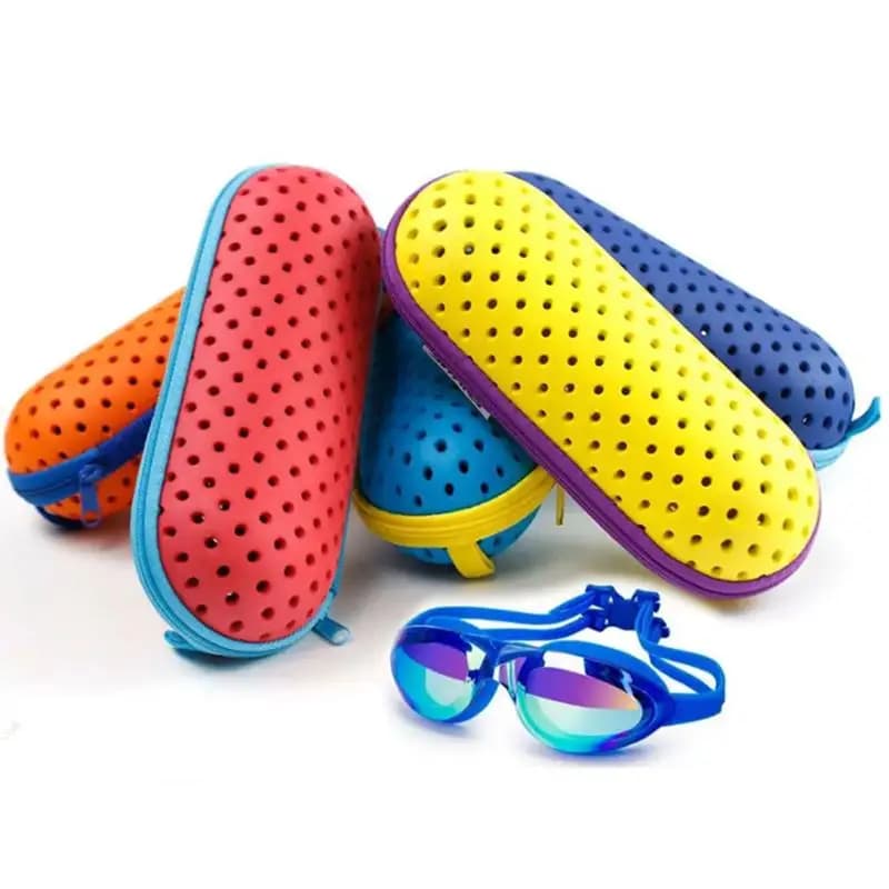 EVA Swimming Goggles Storage Box with Clip & Drain Holes Goggles Protective Case Breathable for Men Women Kids