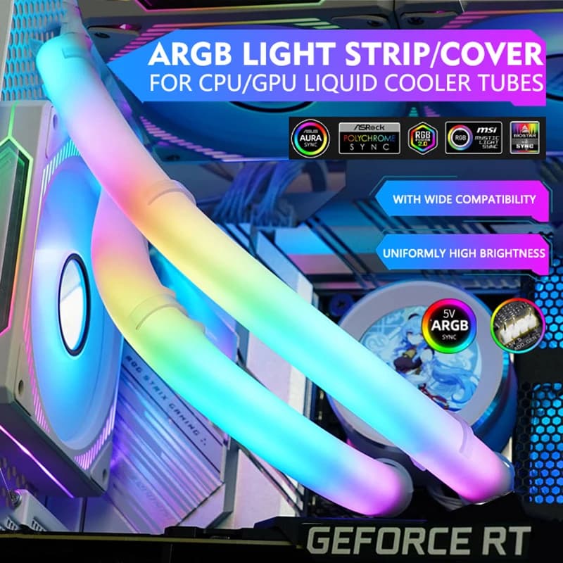 JUMPEAK Flexible 5V ARGB LED Neon Tube Light Strip Sleeve Cover for Gaming PC 120 240 360 AIO CPU Water Liquid Cooler Modding