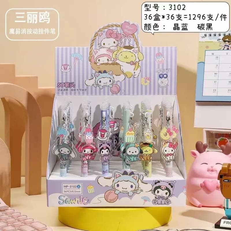 36pcs Sanrio Erasable Gel Pens Hello Kitty Kuromi My Melody St Head Rubbing Easy Erasing Neutral Pen Stationery School Supplies