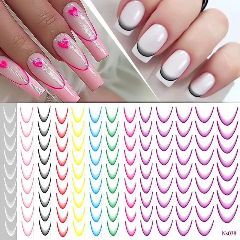 1/2Pc 3D Gradient French Line Nail Stickers Black White Stripe Lines Sliders Nail Accessories Manicure Flower Butterfly Adhesive